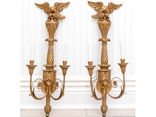 Federal Style Opposing Eagle Gilt Twin-light Wall Sconces