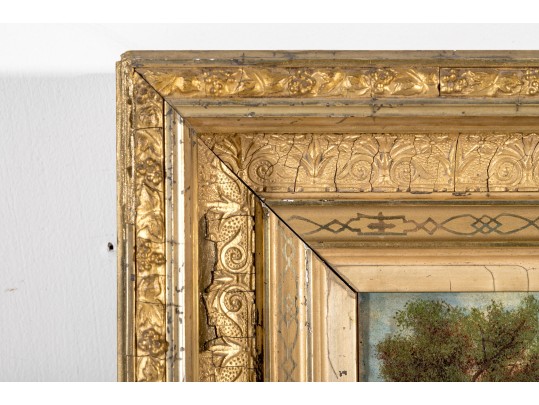 Diminutive Oil On Board, Rural Landscape With Cottage And Sailboats