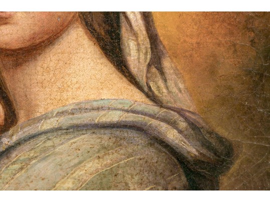 Antique Oil On Canvas, Mother And Child