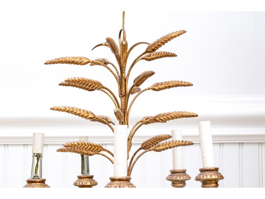 Italian Gilt 5-light Gilt Metal/composite Wheat Sheaf Chandelier