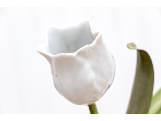 Collection Of 9 Porcelain And Metal White Tulips 