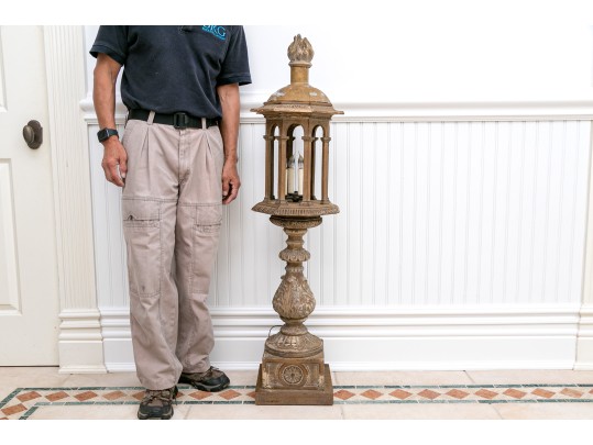 Antique Carved Wood Lantern 