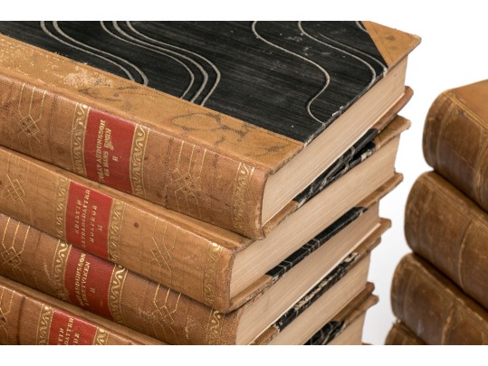 Collection In Excess Of 25 Semi Antique & Antique Leather Bound Books