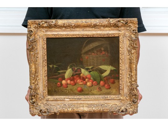 19th Century English School, Oil On Canvas Cherry Still Life