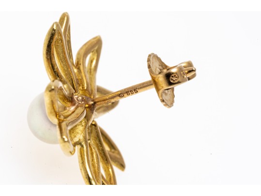 Captivating Floral Pearl And 14K Earrings