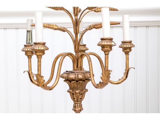 Italian Gilt 5-light Gilt Metal/composite Wheat Sheaf Chandelier