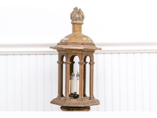 Antique Carved Wood Lantern 