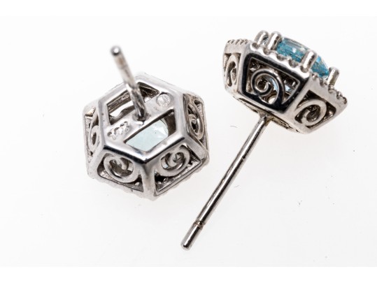 Petite 14K White Gold Aquamarine And Diamond Stud Earrings
