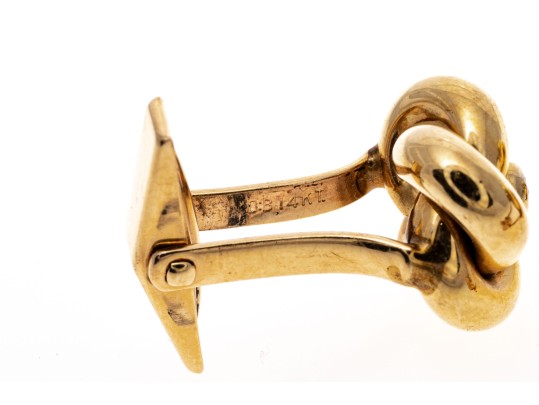 14k Yellow Gold Love Knot Cufflinks Set With Diamonds, 0.16 TCW