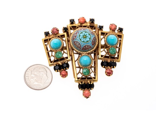 Gold Plated Multi-color Glass Stone Pin/Pendant