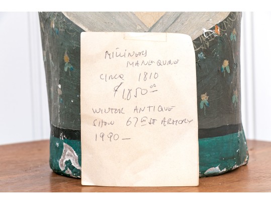 French Painted Papier-mache Milliner's Head, 1810  Painted Bust