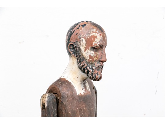 An Antiqued Hand Carved And Painted Wooden Mannequin 