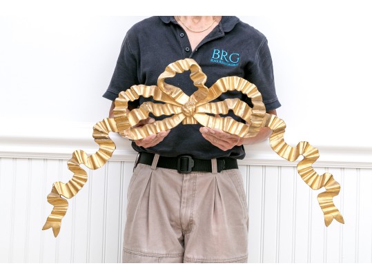 Stunning Carved Gesso And Gilt Bow Wall Mount