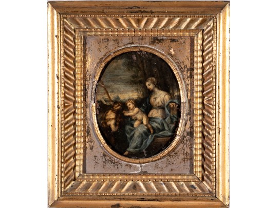 Ca. 17th/ 18th Century Gilt Framed Oil On Metal, Virgin Mary With The Baby Jesus