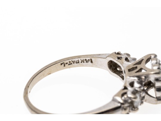 Elegant 14K White Gold And Diamond Ring, Size 7.5+