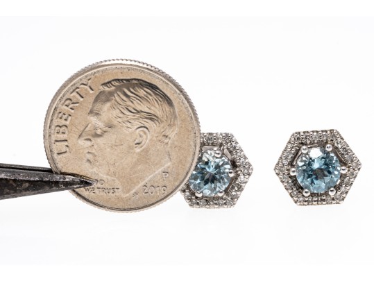 Petite 14K White Gold Aquamarine And Diamond Stud Earrings