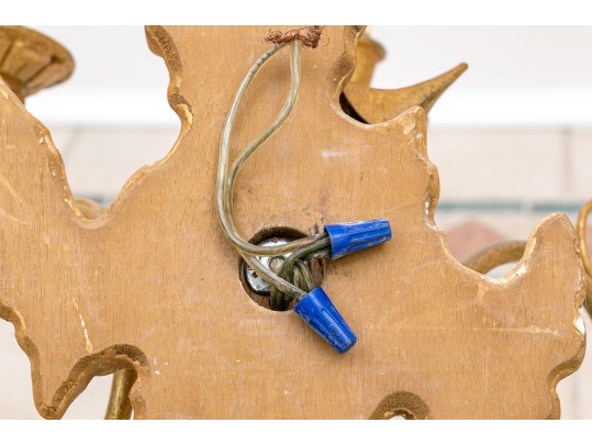 Pair Of Gilt Carved Italian Triple  Light Electrfied Wall Sconces