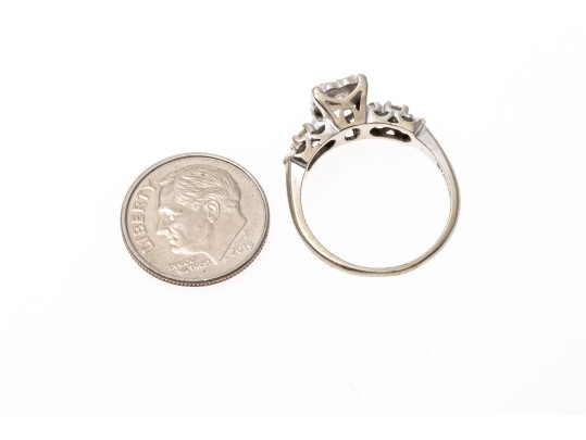 Elegant 14K White Gold And Diamond Ring, Size 7.5+