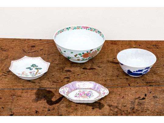 Chinese Porcelain Group & Embroidered Textile