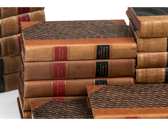 Collection In Excess Of 25 Semi Antique & Antique Leather Bound Books