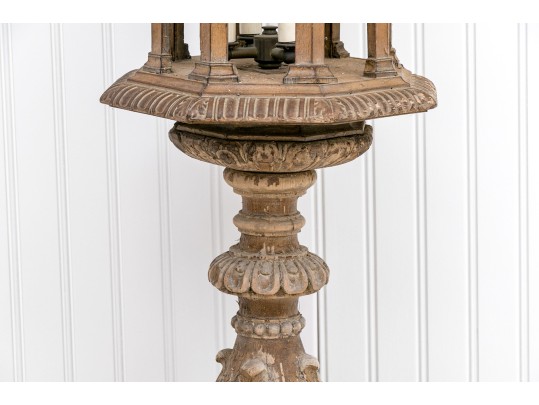 Antique Carved Wood Lantern 