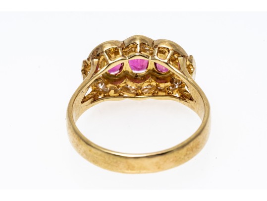 Charming 14K Pink Sapphire And Diamond Ring, Size 8.75+