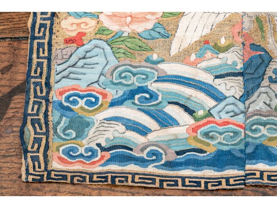 Chinese Porcelain Group & Embroidered Textile
