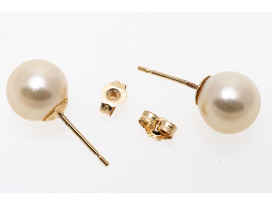 14k Yellow Gold Classic 7.5 Mm Cultured Pearl Stud Earrings