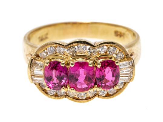Charming 14K Pink Sapphire And Diamond Ring, Size 8.75+