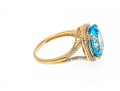 10k Yellow Gold Striking Blue Topaz And Diamond Halo Ring, Size 7