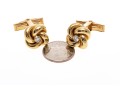 14k Yellow Gold Love Knot Cufflinks Set With Diamonds, 0.16 TCW