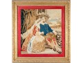 Antique 19th C. Needlepoint, Man And Woman On A Balcony