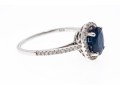 Contemporary 14K White Gold Single Sapphire And Diamond Halo Ring, Size 7.25-
