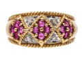 14k Yellow Gold Handsome Ruby And Diamond Argyle Motif Ring, Size 6