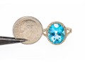 10k Yellow Gold Striking Blue Topaz And Diamond Halo Ring, Size 7