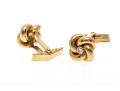 14k Yellow Gold Love Knot Cufflinks Set With Diamonds, 0.16 TCW