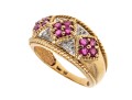 14k Yellow Gold Handsome Ruby And Diamond Argyle Motif Ring, Size 6
