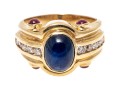 Handsome 14K Sapphire, Diamond And Ruby Set Ring, Size 7.25