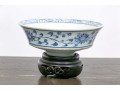 Antique Chinese Underglaze Blue And White Porcelain Footed Dish With Wood Stand