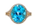 10k Yellow Gold Striking Blue Topaz And Diamond Halo Ring, Size 7