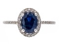 Contemporary 14K White Gold Single Sapphire And Diamond Halo Ring, Size 7.25-