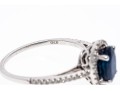 Contemporary 14K White Gold Single Sapphire And Diamond Halo Ring, Size 7.25-