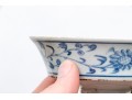 Antique Chinese Underglaze Blue And White Porcelain Footed Dish With Wood Stand