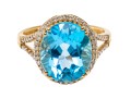 10k Yellow Gold Striking Blue Topaz And Diamond Halo Ring, Size 7