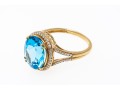 10k Yellow Gold Striking Blue Topaz And Diamond Halo Ring, Size 7
