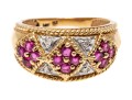 14k Yellow Gold Handsome Ruby And Diamond Argyle Motif Ring, Size 6
