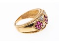14k Yellow Gold Handsome Ruby And Diamond Argyle Motif Ring, Size 6