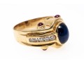 Handsome 14K Sapphire, Diamond And Ruby Set Ring, Size 7.25