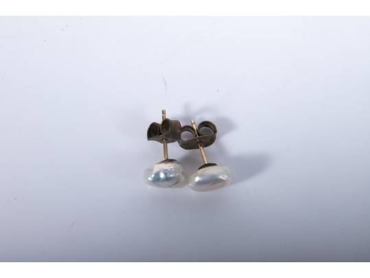 Sterling Silver Cultured Keshi Pearl Necklace And 14k Stud Earrings