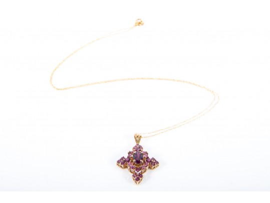 10k Yellow Gold And Amethyst Pendant Necklace
